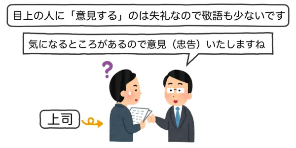 目上の人に「意見する」ことは失礼な行為なので、敬語表現もあまりありません