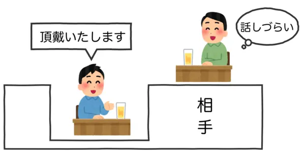 「頂戴いたします」と食事の前に言われて距離感を感じている人のイラスト